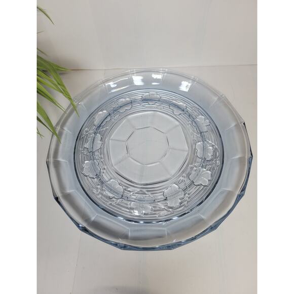 Vintage Ice Blue Glass Cheese and Cracker Tray, Dome Cover, Serving Platter - Picture 2 of 4